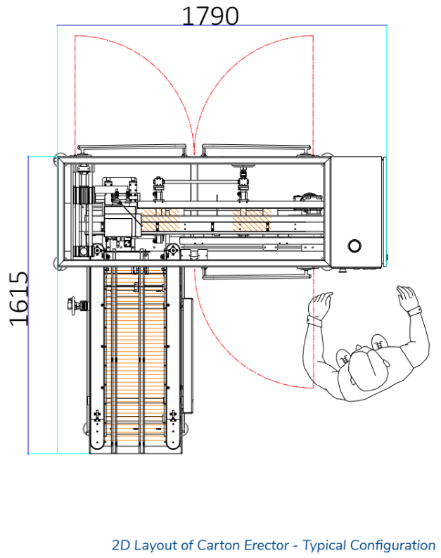 TE Series Food Carton Erector Typical 2D Configuration